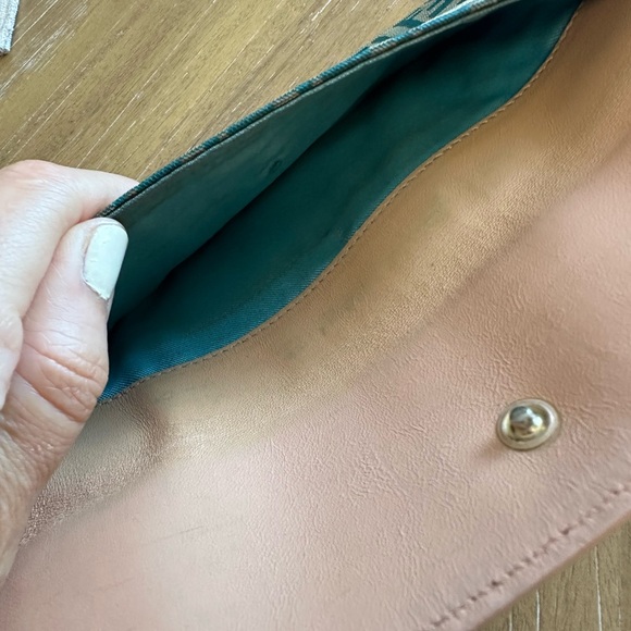 Rare Vintage Fendi Zucca FF Logo Leather & Canvas Continental Wallet Teal - Picture 8 of 11